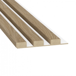 Drewniane lamele ścienne Slim 33x12 mm - kolor Dąb Village - panel na białej płycie