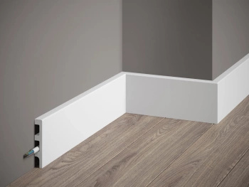 Listwa przypodłogowa Premium MD014P biała wym. 200 x 1.4 x 8 cm, z PolyForce