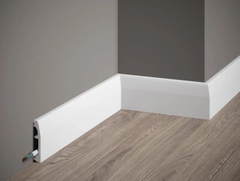 Listwa przypodłogowa Premium MD017P biała wym. 200 x 1.4 x 6.9 cm, z PolyForce