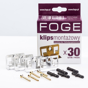 Klipsy montażowe + kołki do listew FOGE - paczka 30 szt