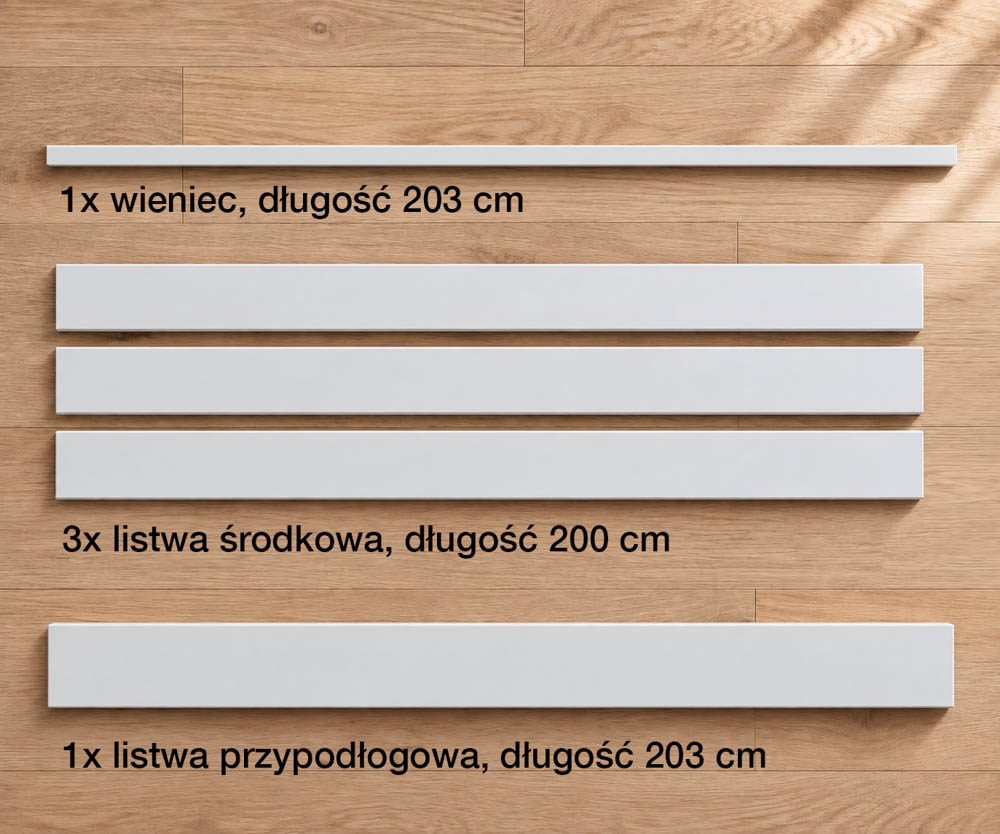 Sprawdź zawartość zestawu do montażu boazerii
