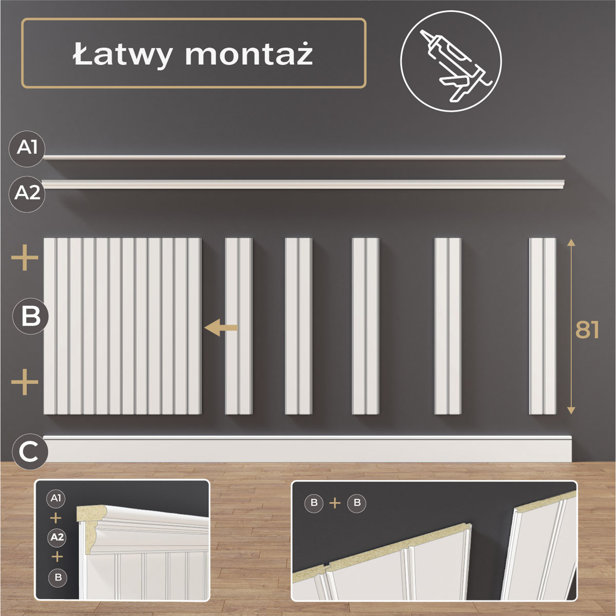 Łatwy montaż boazerii ściennej mdf za pomocą kleju.