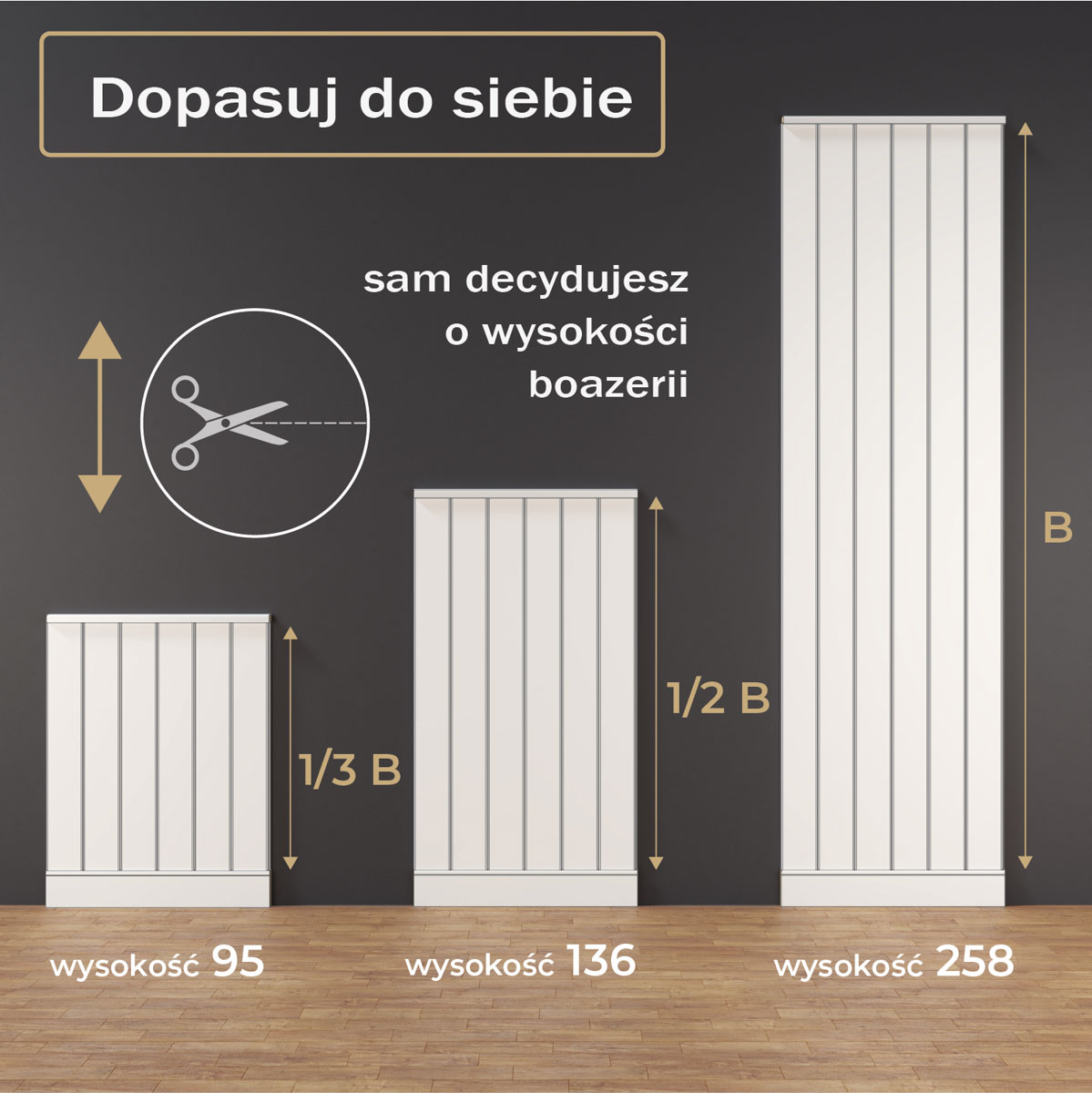 Biała boazeria ścienna z mdf zamontowana na ścianie w salonie.