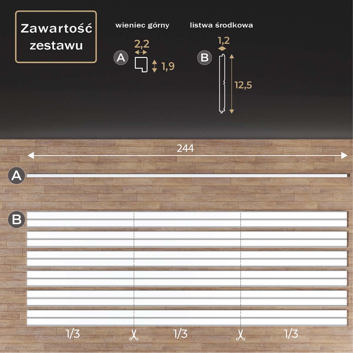 Zawartość zestawu boazerii angielskiej Nova-1
