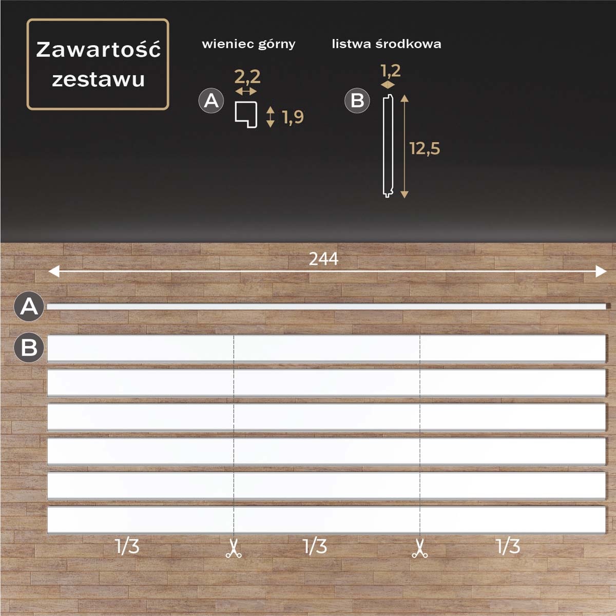 Zawartość zestawu boazerii angielskiej Nova-2
