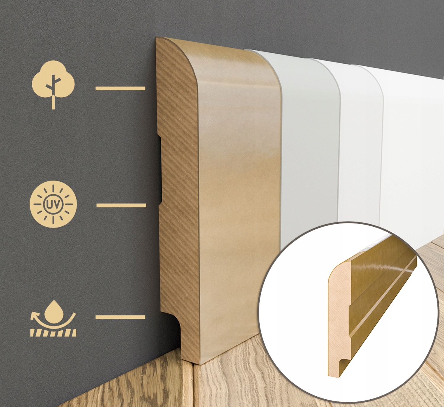 Listwa przypodłogowa MDF lakierowana biała z wodoodporną powłoką OTTO 8cm