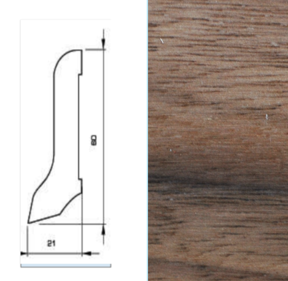 Drewniana listwa przypodłogowa lakierowana 60/22 (240 cm x 6 cm x 2,1 cm) Orzech Amerykański
