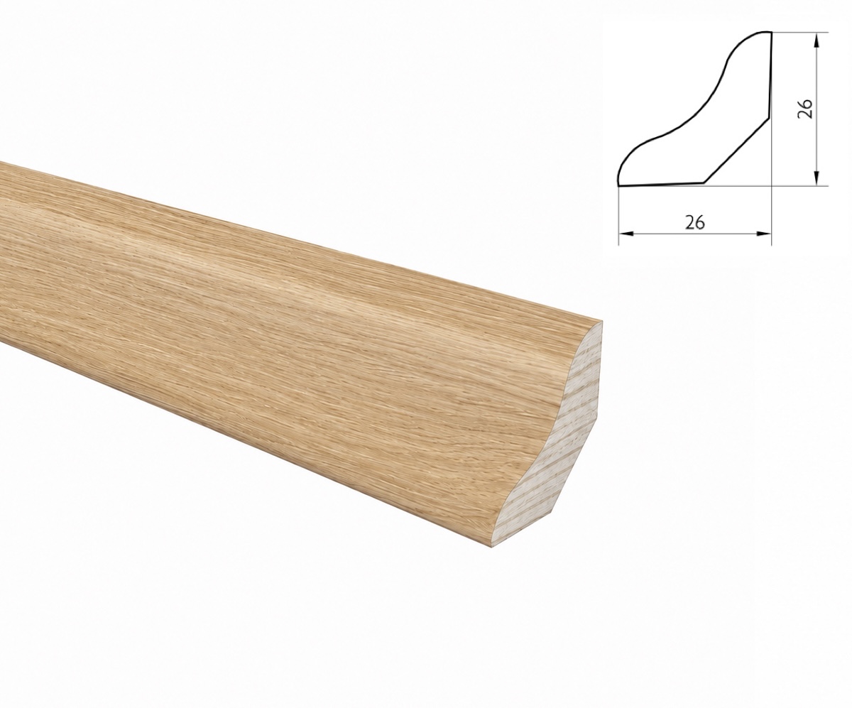PRÓBKA 20 CM - Ćwierćwałek drewniany wklęsły 26x26 mm - dąb lakierowany