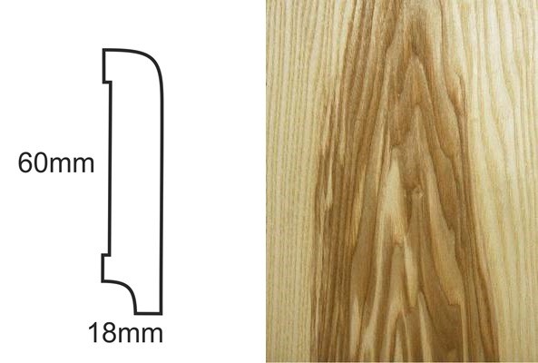 Listwa przypodłogowa fornirowana lakierowana CP60 (240 cm x 6 cm x 1,8 cm) jesion ciemny