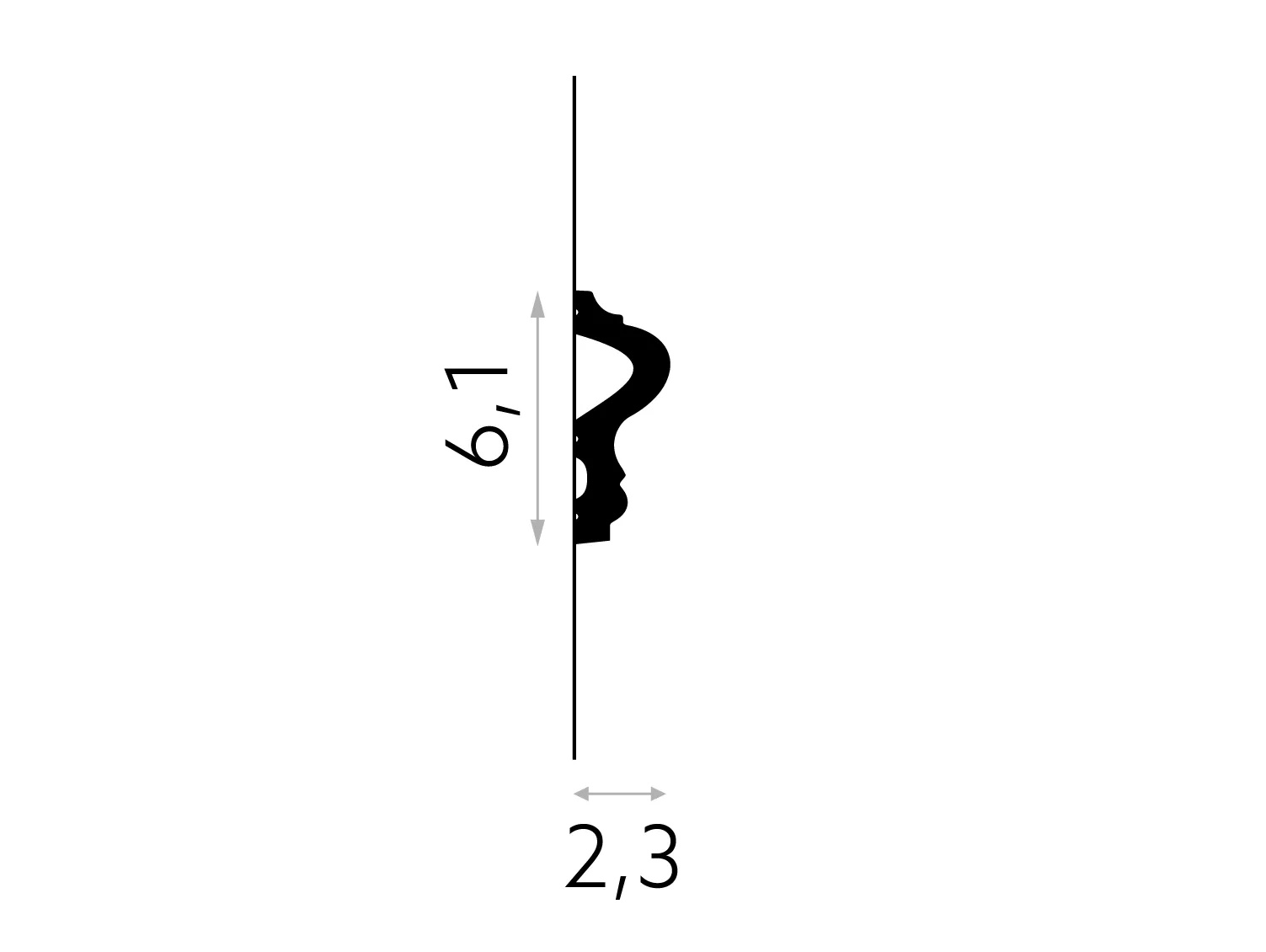 Listwa ścienna biała MD346 wym. 200 x 2.3 x 6.1 cm, z PolyForce