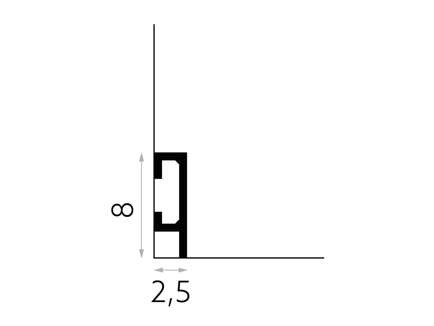 Listwa przypodłogowa QL019P biała RAL 9003 wym. 200 x 2.5 x 8 cm, z PolyForce
