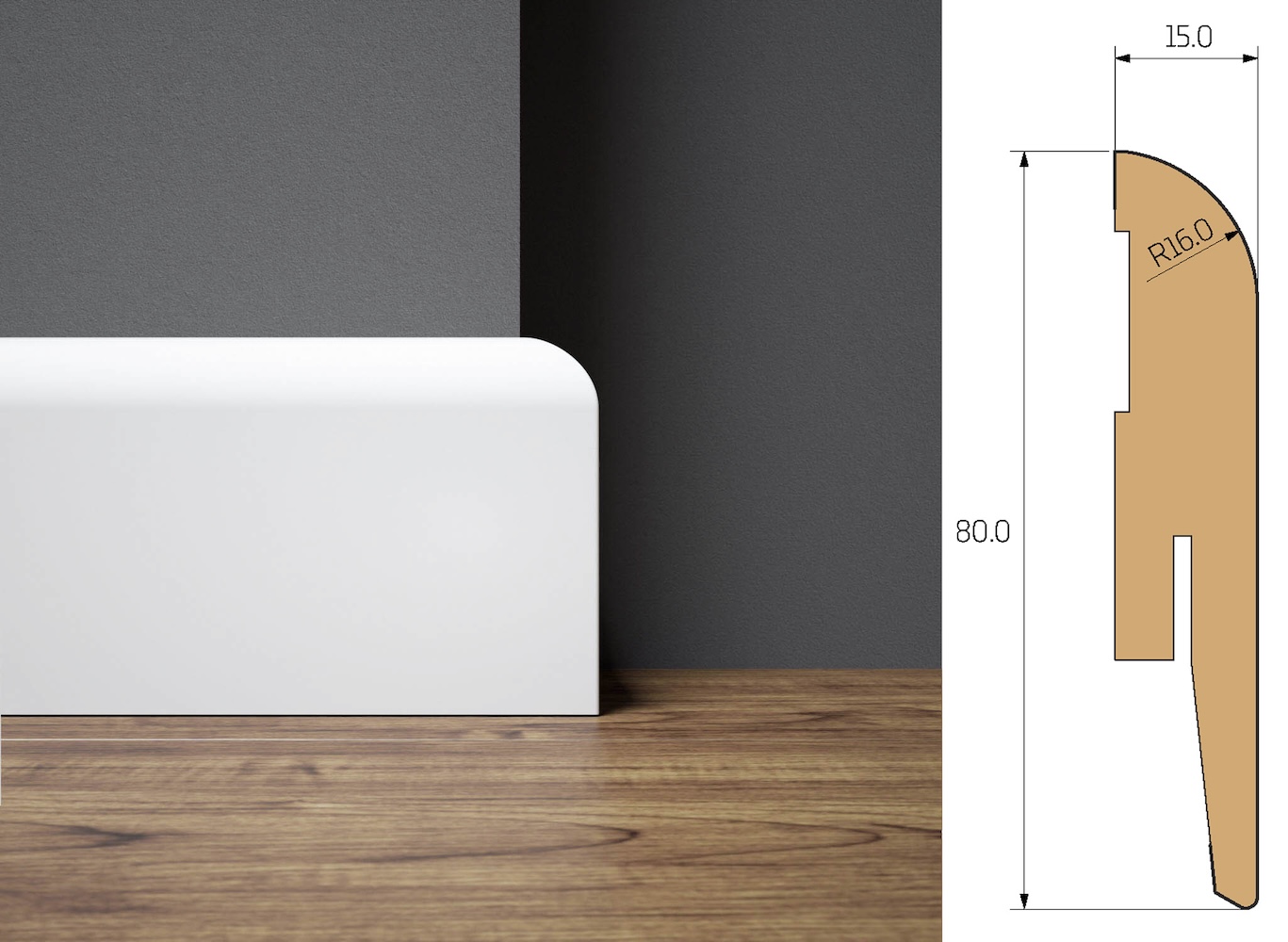 PRÓBKA 20 CM - Listwa przypodłogowa MDF OTTO, Biała Premium, 8cm