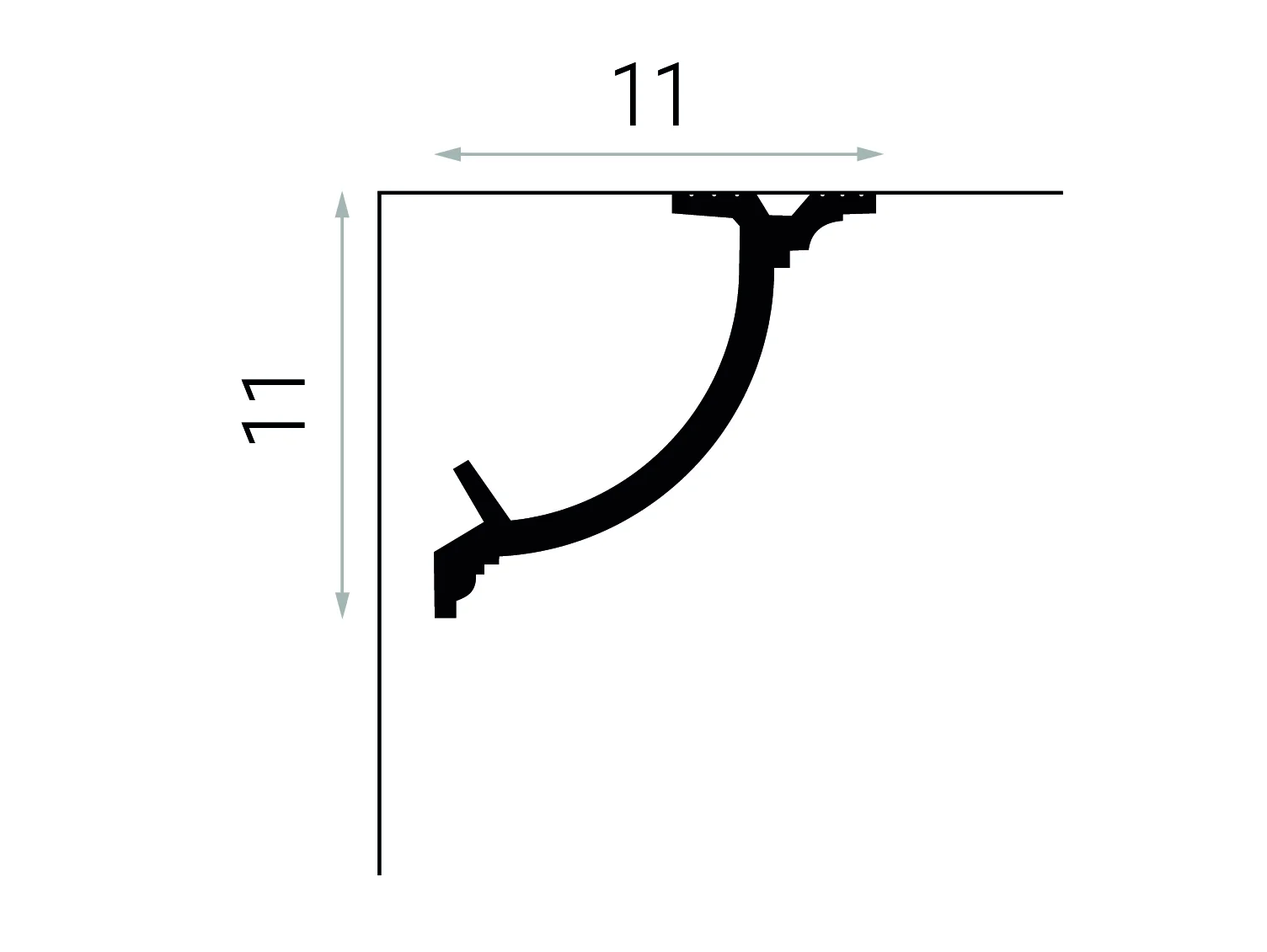 Maskownica karnisza QL017 PolyForce – profil techniczny z wymiarami 10 cm wysokości i 2,5 cm szerokości.