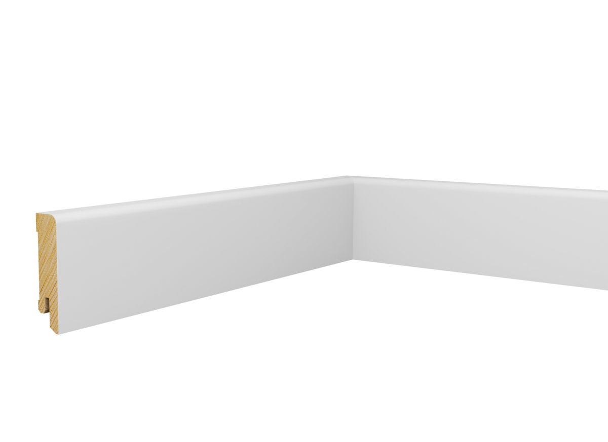 Drewniana listwa przypodłogowa świerkowa biała, powłoka Polyblend, Pedross 6008 - 6cm