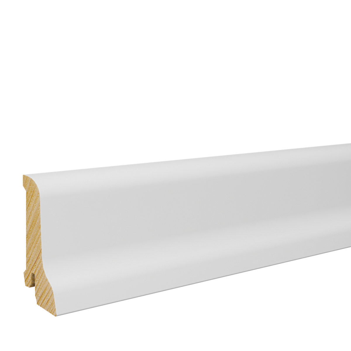 Listwa przypodłogowa świerkowa Premium biała, powłoka Polyblend, Pedross 6019 - 6cm