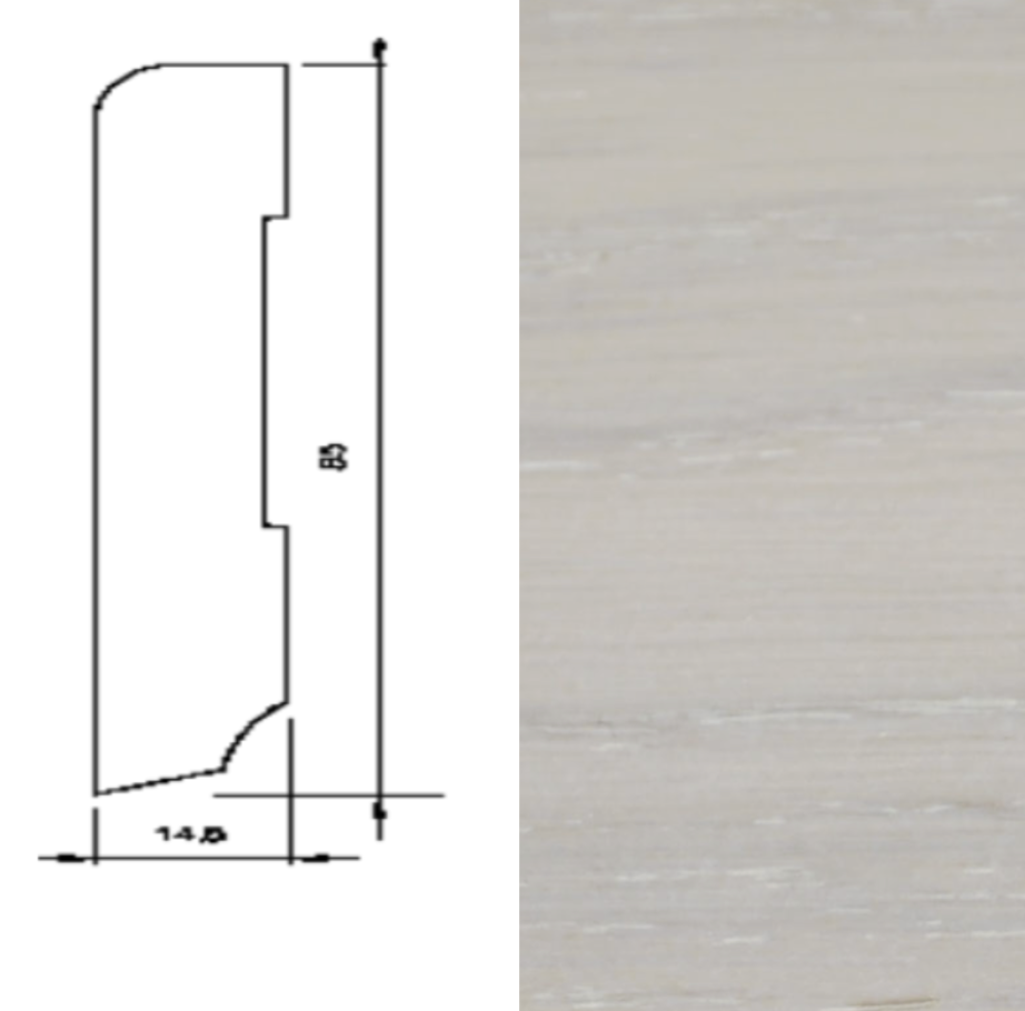 Drewniana listwa przypodłogowa lakierowana 60/16 (240 cm x 6 cm x 1,5 cm) Dąb Biały lakier