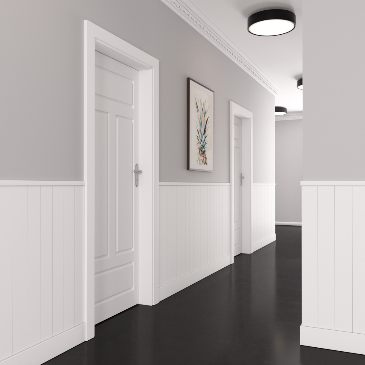 Boazeria ścienna MDF do malowania - długość 200 cm / wysokość 114.5 cm (zestaw Plano XL / Elegant / Duo) + Farba Czarnoszary RAL7021