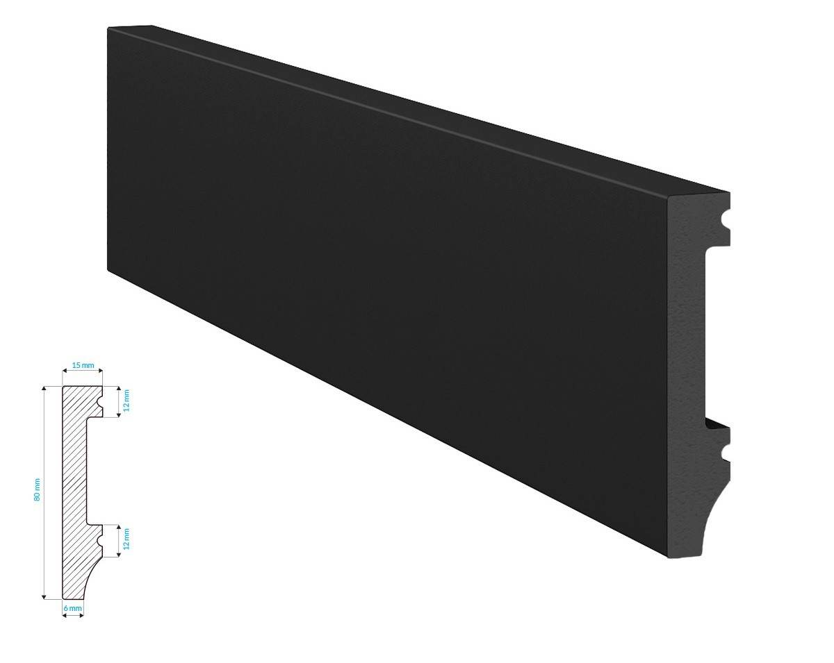 Listwa przypodłogowa Krome P8015B (240 cm x 8 cm x 1,5 cm) polistyren czarna