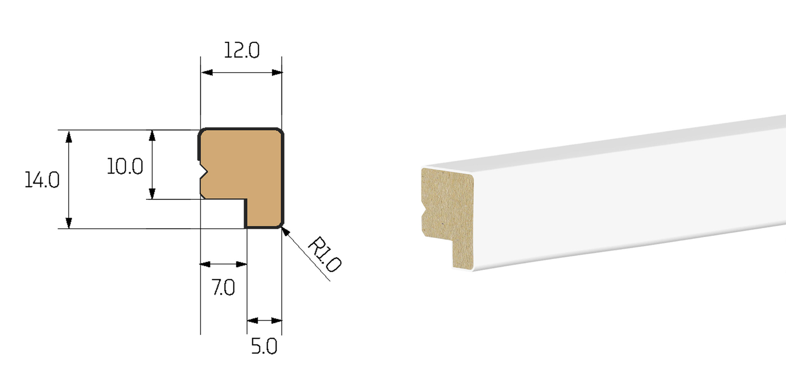 PRÓBKA 20 CM - Listwa wieńcząca do boazerii ściennej do malowania PLANO