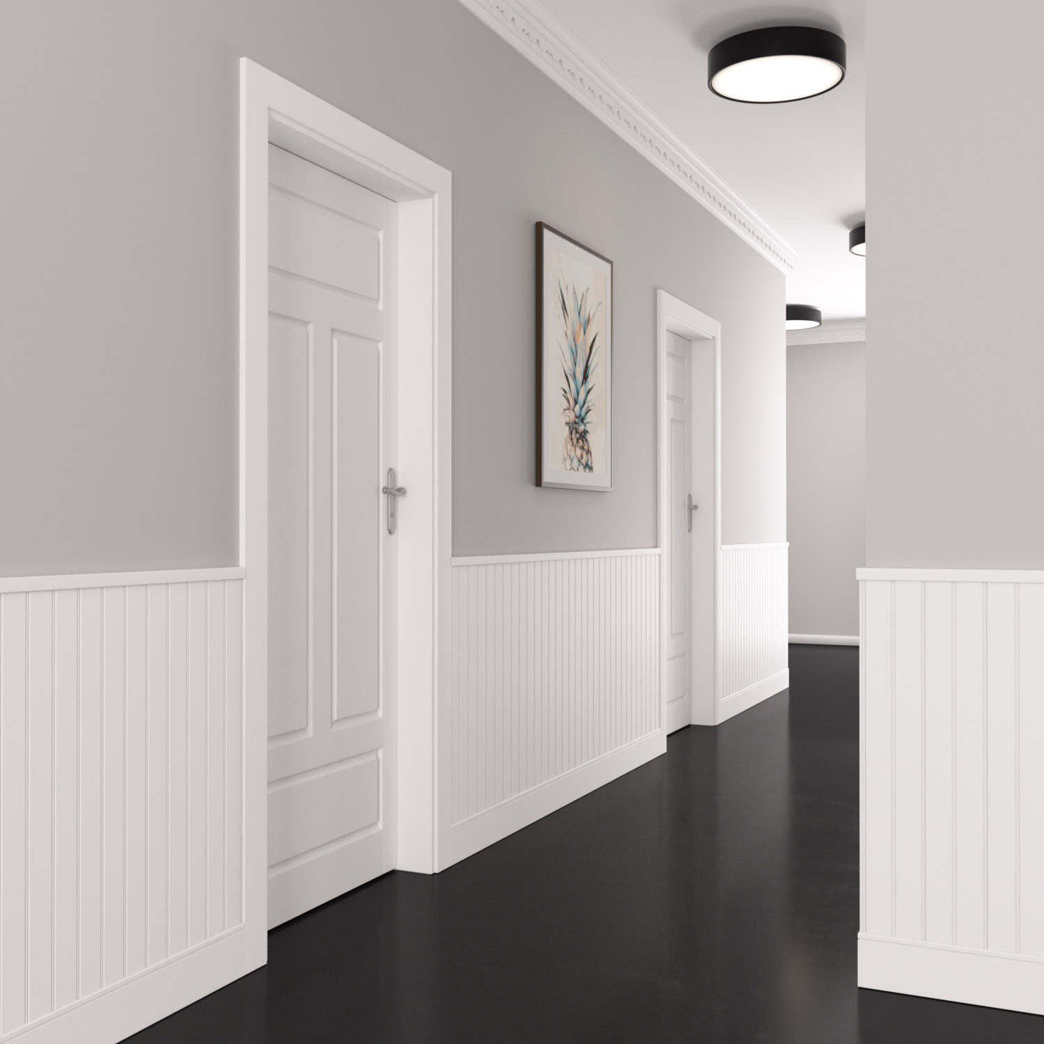 Nowoczesna boazeria ścienna MDF lakierowana – styl angielski - zestaw listew z listwą przypodłogową - długość 225 cm / wysokość 95 cm (model Nova-1 Slim)