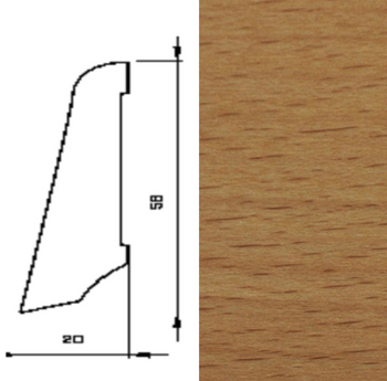 Drewniana listwa przypodłogowa lakierowana 58/20  (240 cm x 5,8 cm x 2 cm) Buk