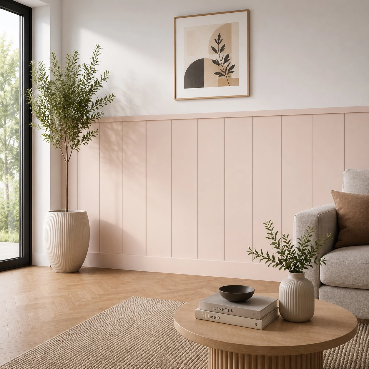 Boazeria LOFT do malowania – zestaw białych paneli i listew do montażu, widok z perspektywy.