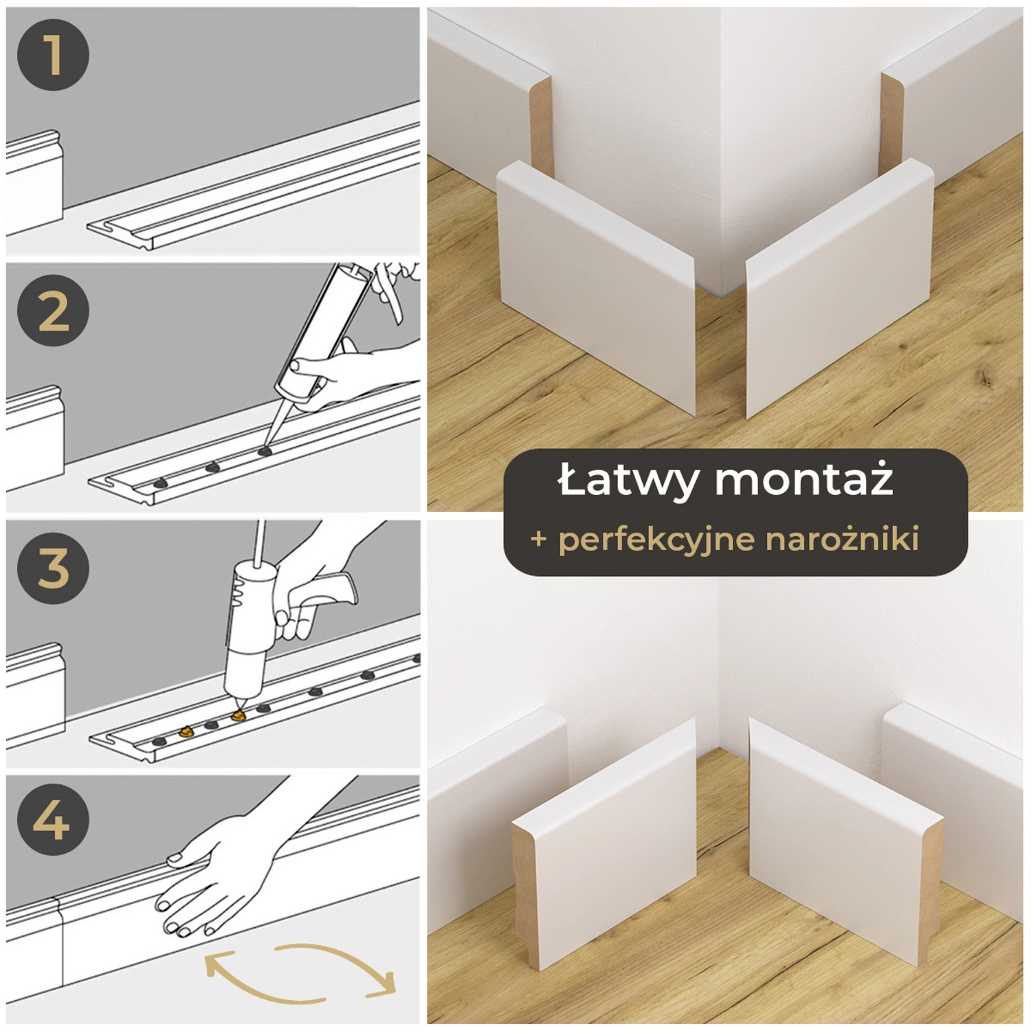 PRÓBKA 20 CM - Listwa przypodłogowa MDF lakierowana biała z wodoodporną powłoką TRIO 12cm