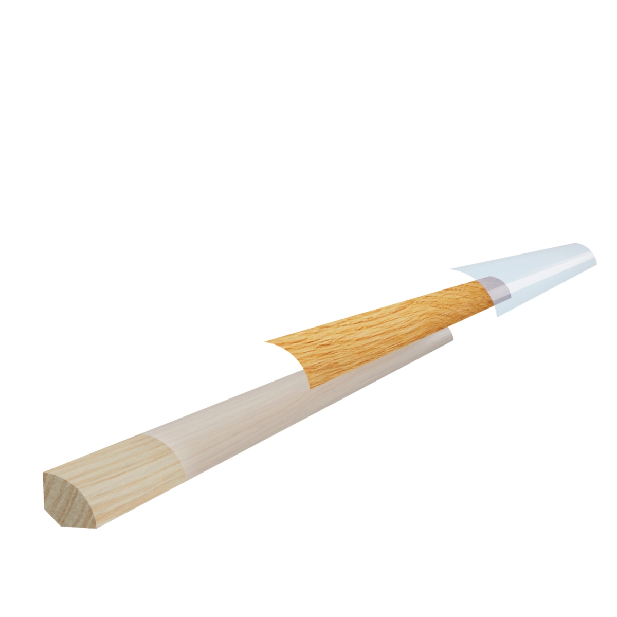 PRÓBKA 20 CM - Ćwierćwałek drewniany wypukły 14x14 mm - dąb lakierowany