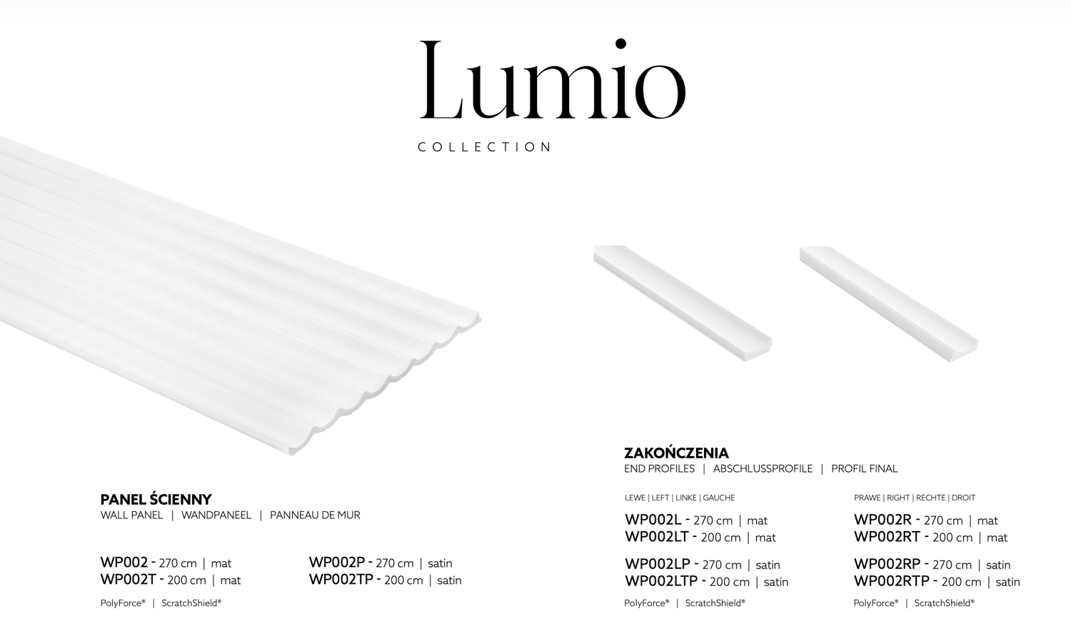 Panel lamelowy WP002T Lumio biały wym. 200 x 1.15 x 24.7 cm, z PolyForce