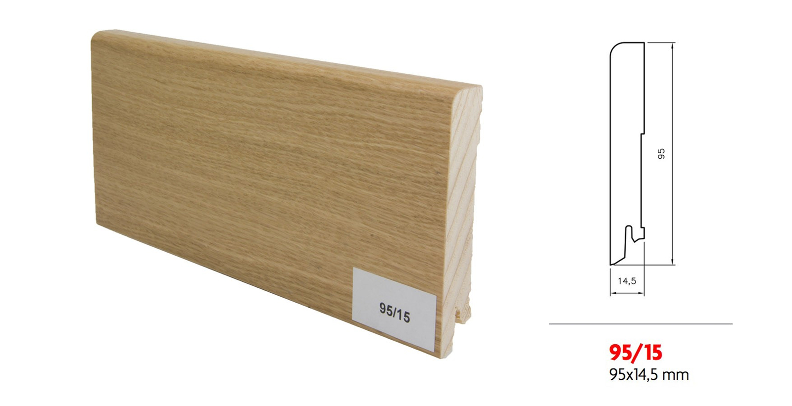 Drewniana listwa przypodłogowa lakierowana 95/15 (240 cm x 9,5 cm x 1,5 cm) DĄB EUROPEJSKI