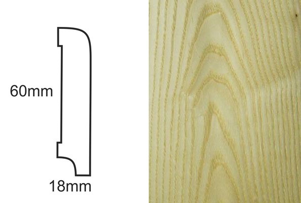 Listwa przypodłogowa fornirowana lakierowana CP60 R30 (240 cm x 6 cm x 1,8 cm) jesion select