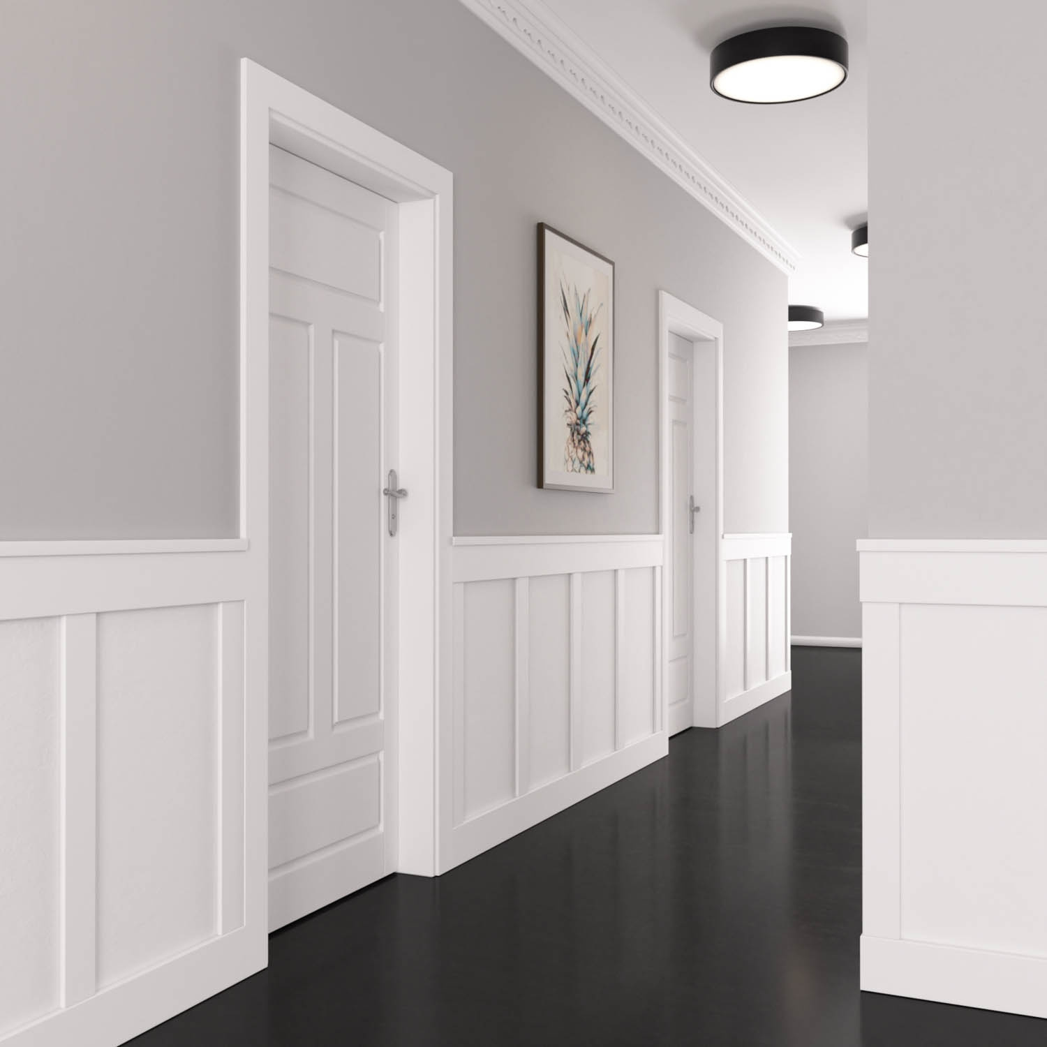 Boazeria angielska lakierowana - zestaw listew ściennych z listwą przypodłogową - długość 244 cm / wysokość 107 cm (model Classic)