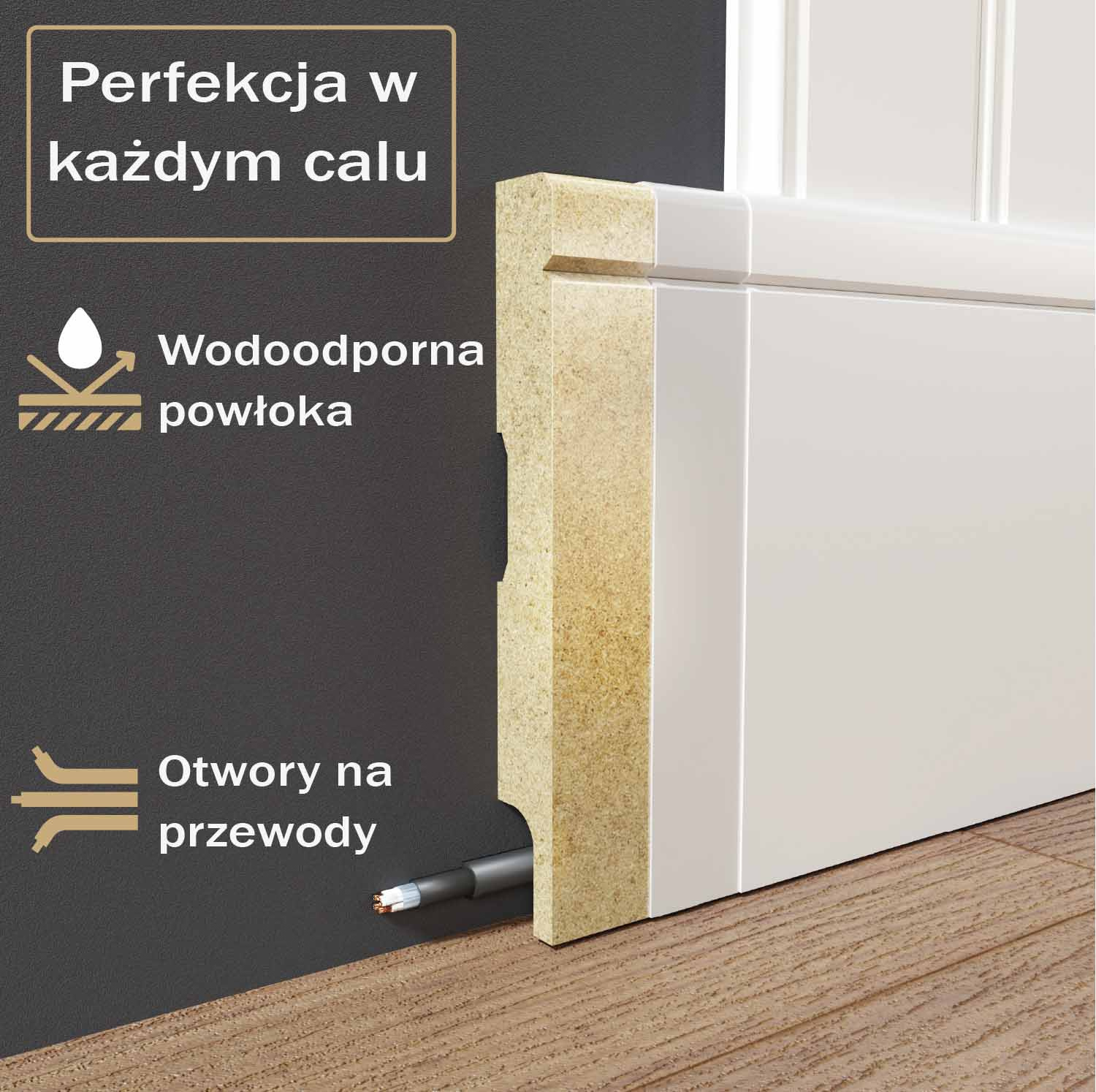 PRÓBKA 20 CM - Listwa przypodłogowa do boazerii NOVA 12cm
