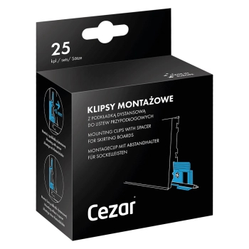 Klipsy montażowe wraz z kołkami montażowymi do listew Cezar - paczka 25 szt