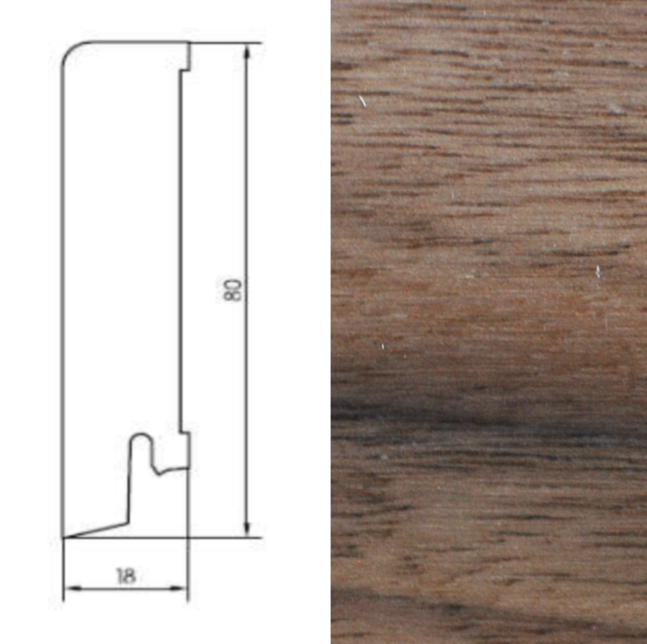 Drewniana listwa przypodłogowa lakierowana 80/18 (240 cm x 8 cm x 1,8 cm) Orzech Amerykański