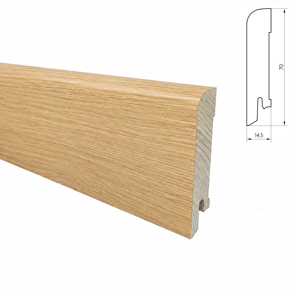 PRÓBKA 20 CM - Listwa przypodłogowa drewniana 70x15 mm - dąb lakierowany