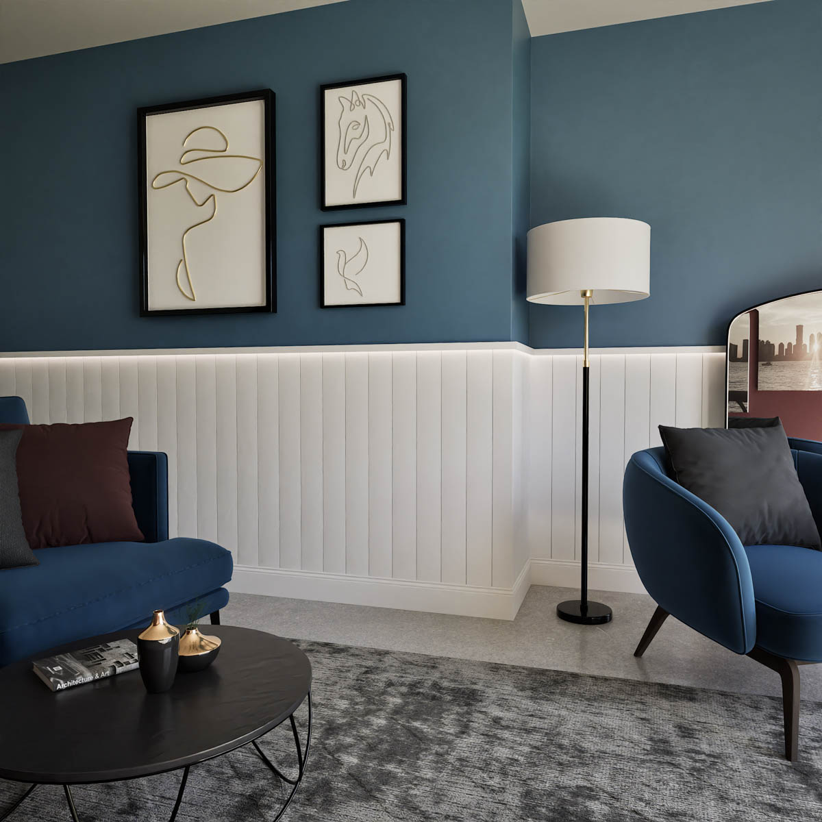 Boazeria ścienna MDF do malowanaia - długość 200 cm / wysokość 114 cm (zestaw Plano LED / Elegant / Estilo)