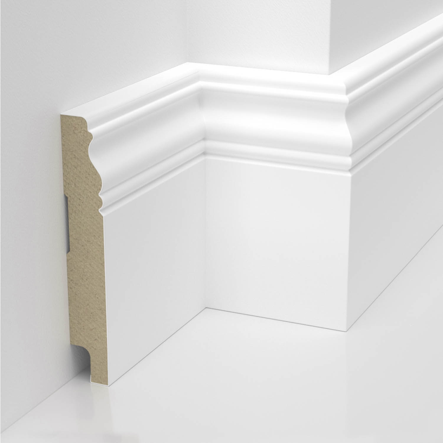 PRÓBKA 20 CM - Listwa przypodłogowa MDF lakierowana biała z wodoodporną powłoką ALEXA 10cm