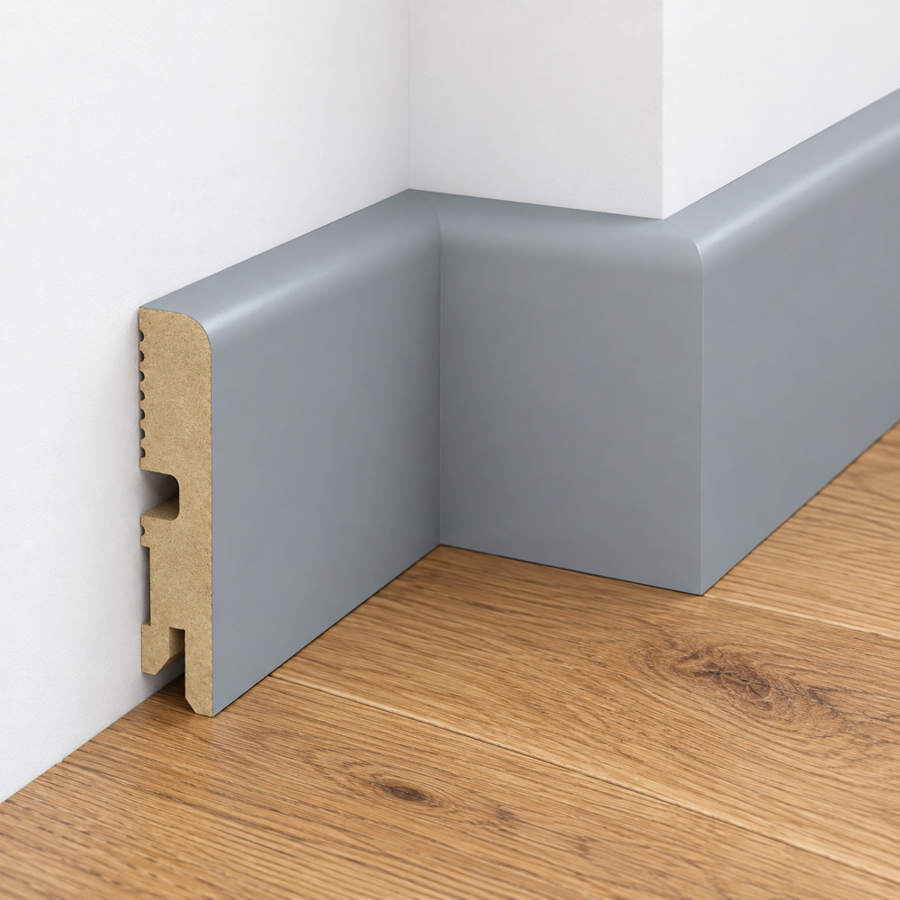 PRÓBKA 20 CM - Listwa przypodłogowa MDF lakierowana UV, szara RAL7042 - FOGE LB1 - 8cm