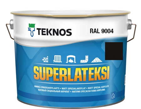 Teknos Superlateksi, matowa farba do boazerii, listew i sztukaterii, pojemność 0,9 L, kolor czarny RAL9004