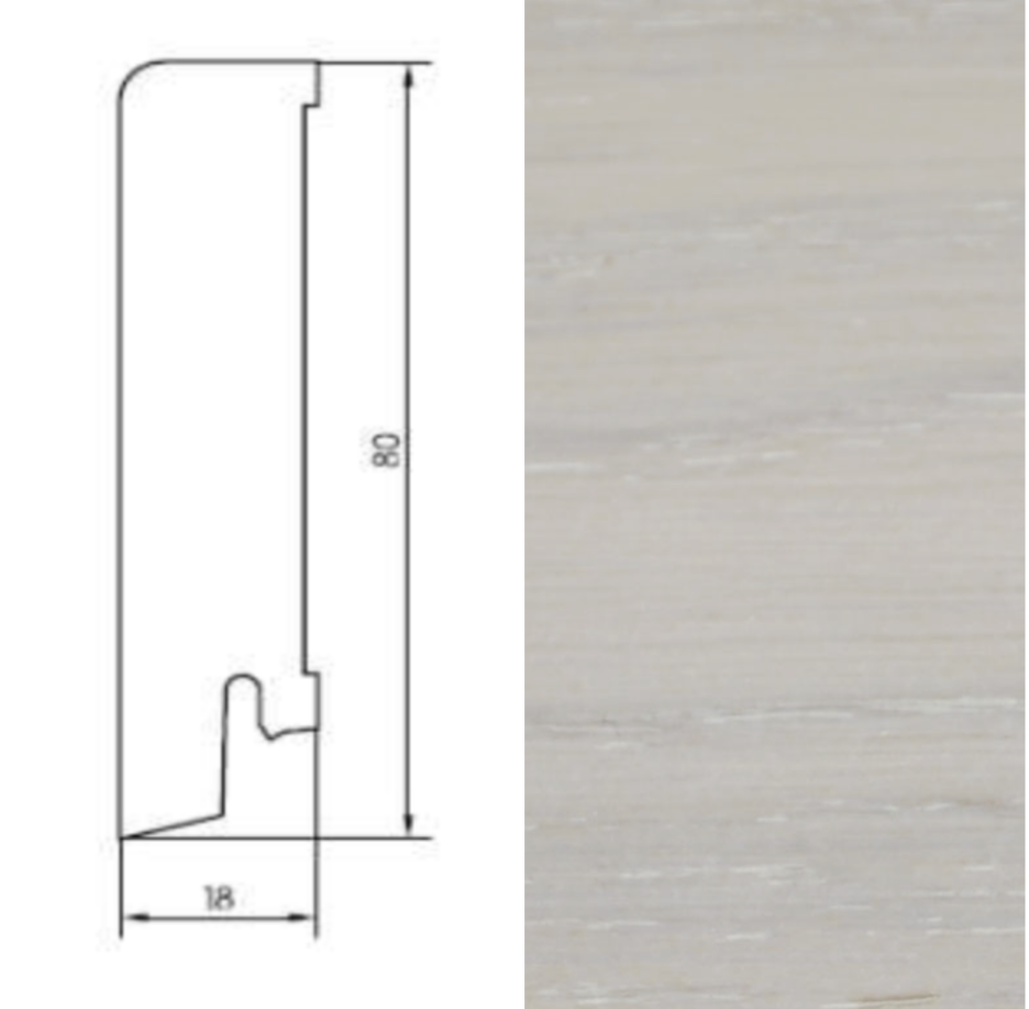 Drewniana listwa przypodłogowa lakierowana 80/18 (240 cm x 8 cm x 1,8 cm) Dąb Biały lakier