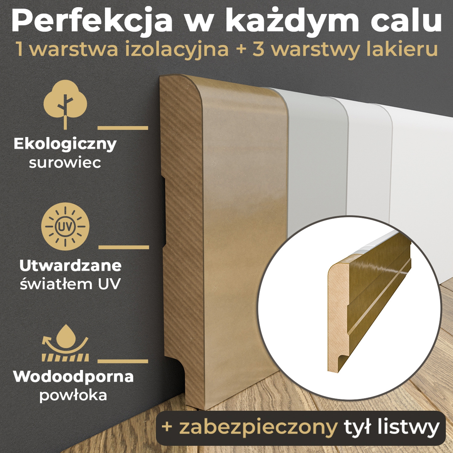Listwa przypodłogowa MDF lakierowana biała z wodoodporną powłoką SOLO 10cm