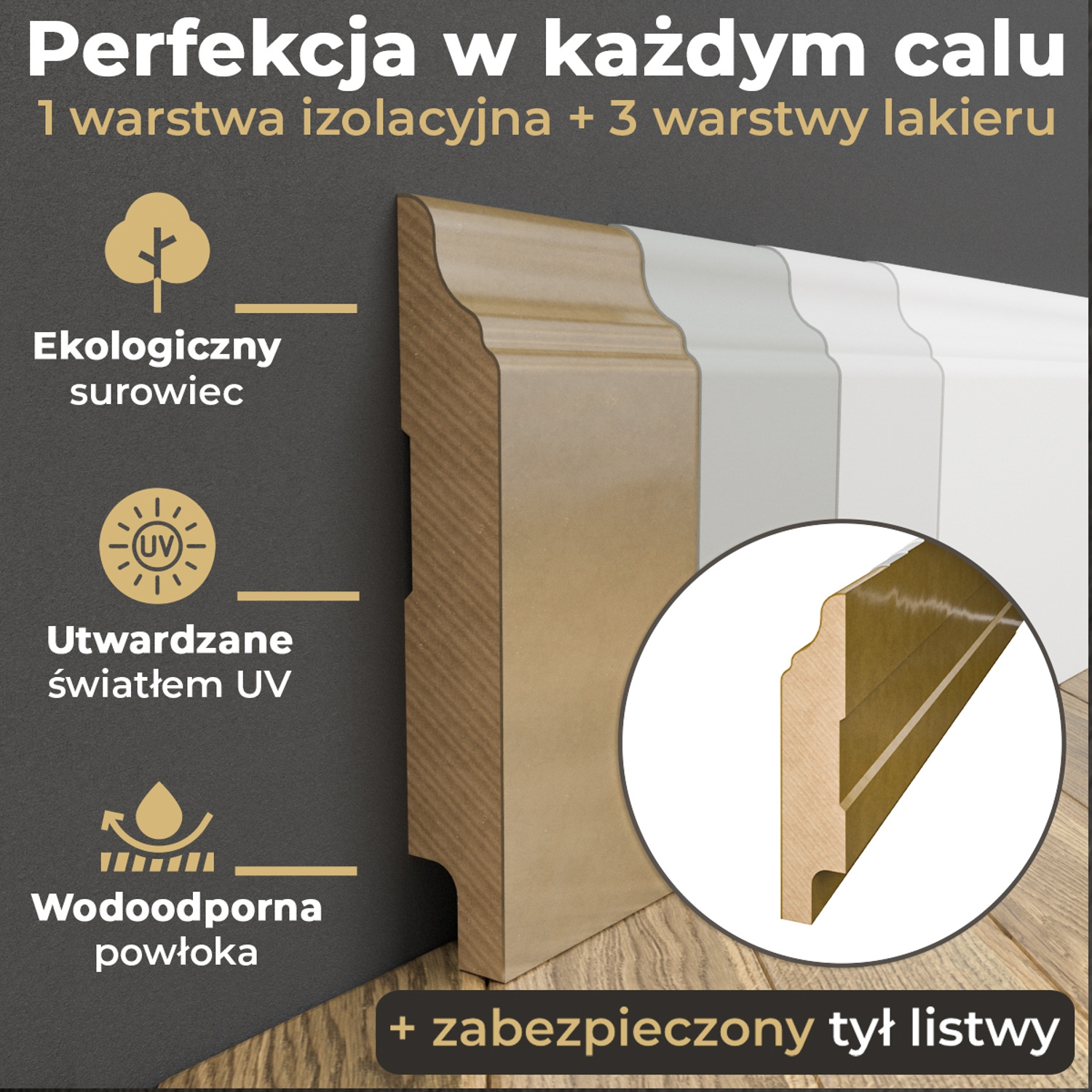 Listwa przypodłogowa MDF lakierowana biała z wodoodporną powłoką HAVANA 12cm