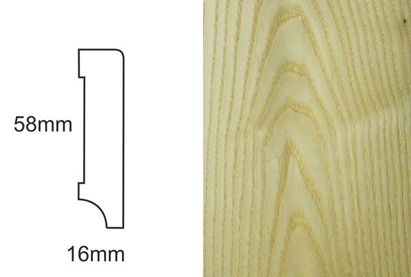 Listwa przypodłogowa fornirowana nielakierowana CP58 (240 cm x 5,8 cm x 1,6 cm) jesion select
