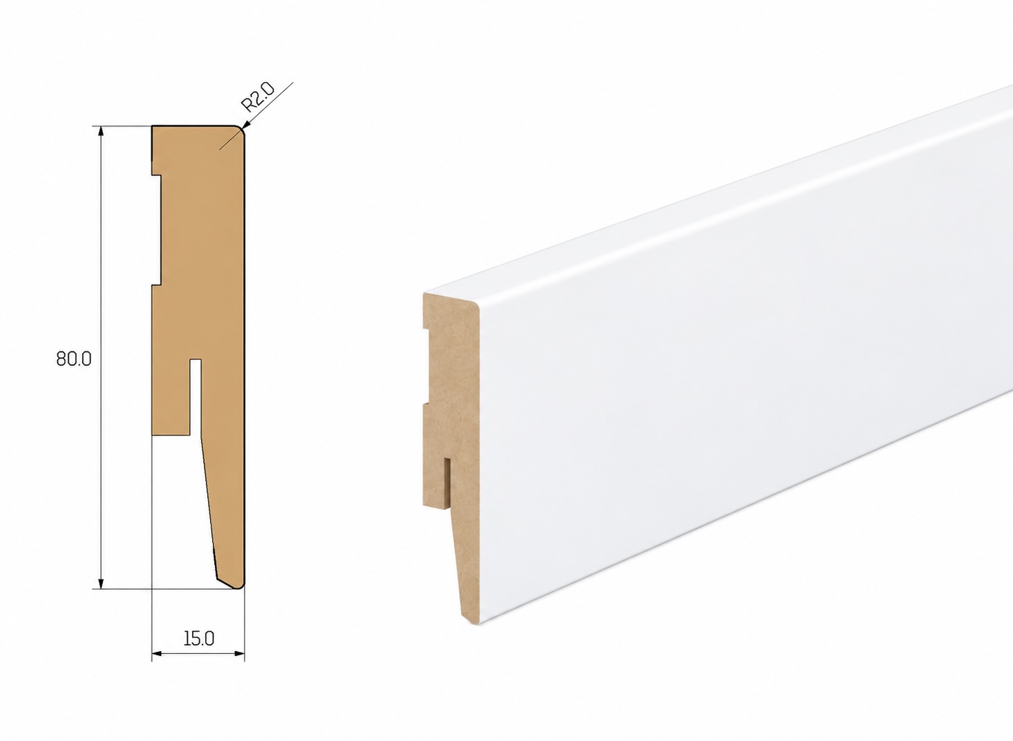 PRÓBKA 20 CM - Listwa przypodłogowa MDF - PRIMA 8cm - Biała Premium