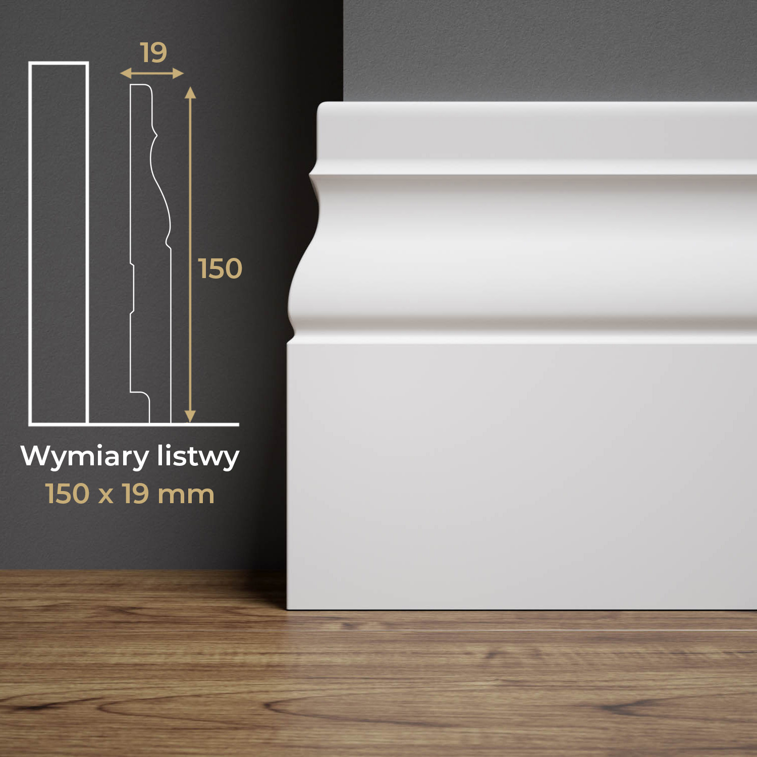 PRÓBKA 20 CM - Listwa przypodłogowa MDF lakierowana biała z wodoodporną powłoką BONITA 15cm