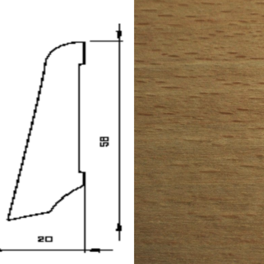 Drewniana listwa przypodłogowa lakierowana 58/20  (240 cm x 5,8 cm x 2 cm) Buk Jasny