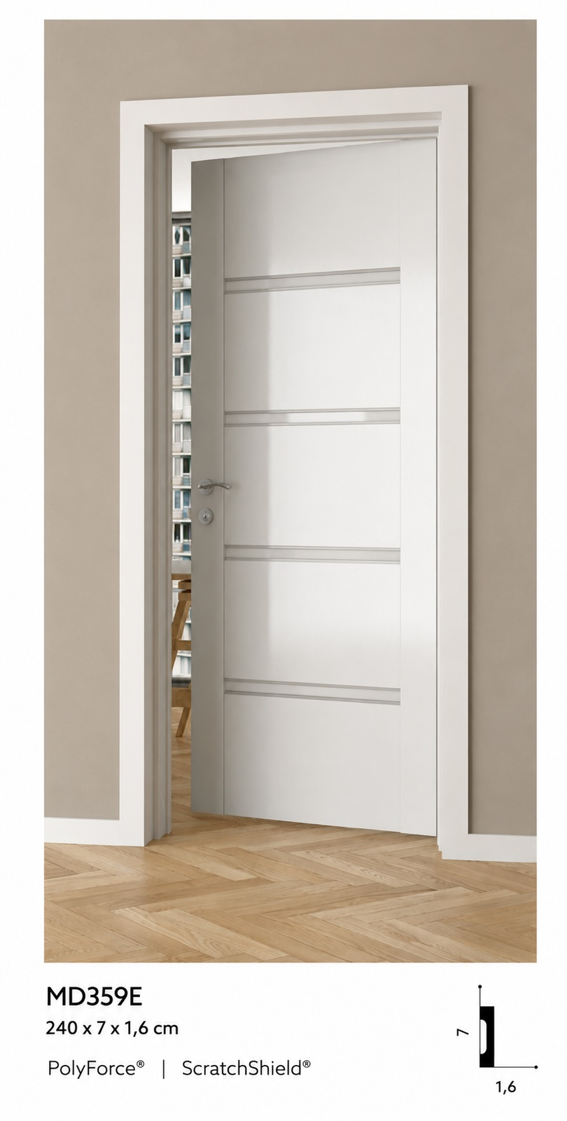 Obramowanie drzwi MD359E białe wym. 240 x 1.6 x 7 cm, z PolyForce