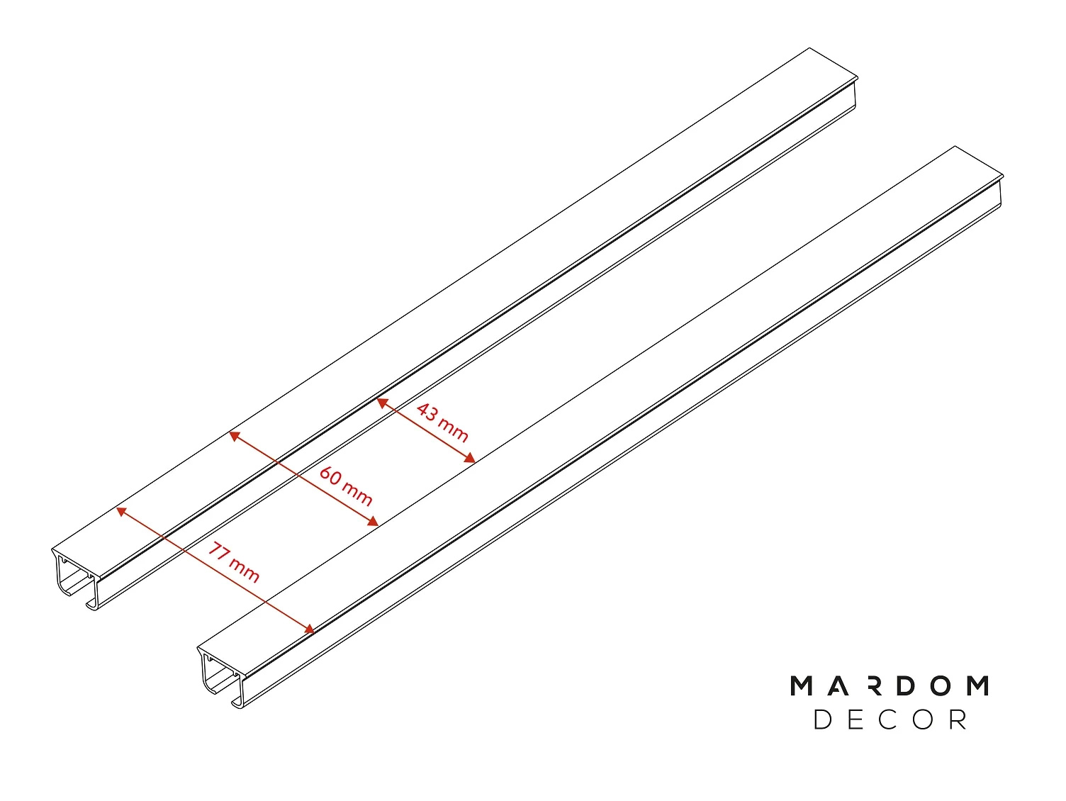 Zestaw karnisz sufitowy dwutorowy D100 z agrafkami, wym. 100 x 2 x 1.4 cm