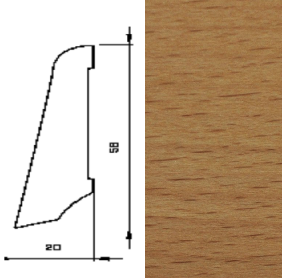 Drewniana listwa przypodłogowa lakierowana 58/20  (240 cm x 5,8 cm x 2 cm) Buk